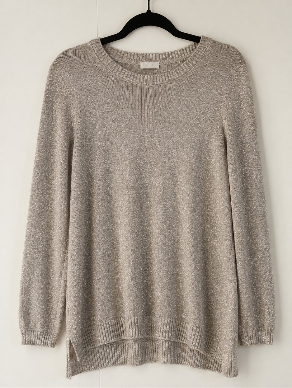 J.Jill Metallic Knit Sweater Gray Shimmer Lightweight Pullover Size Small